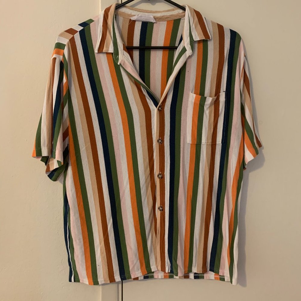 Multi-colored striped collared shirt